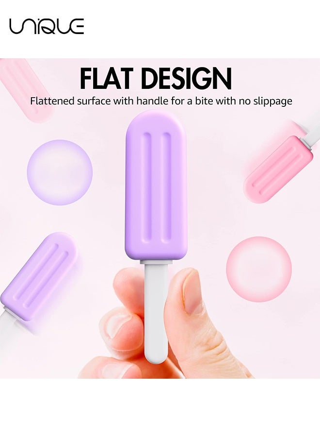 Unique 4 Pcs Aligner Chewies for Invisalign, Colorful Popsicle Silicone Chewies with Grip Handles for Aligner Chompers Aligner Trays Seaters (Flavorless, Strawberry, Taro, Matcha) - Image 4