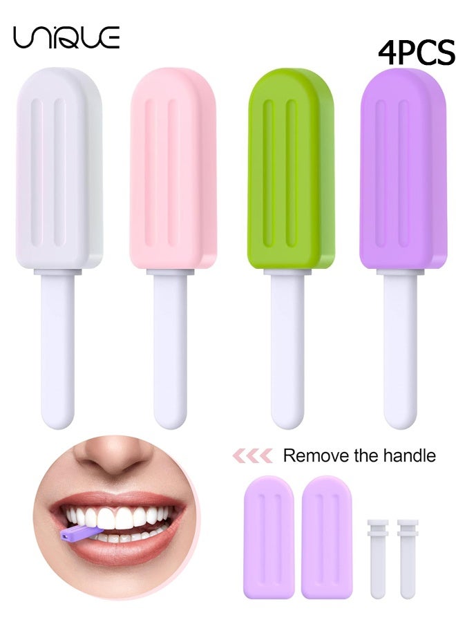 Unique 4 Pcs Aligner Chewies for Invisalign, Colorful Popsicle Silicone Chewies with Grip Handles for Aligner Chompers Aligner Trays Seaters (Flavorless, Strawberry, Taro, Matcha) - Image 1