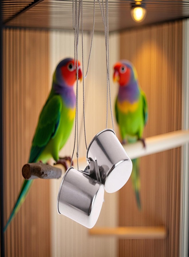 Galepromot Silver Parrot Feeding Cups Hanging Pet Animal Stainless Steel cage Bowls Bowls for Cage Parakeet Bird Cage Accessories Suitable Small and Medium Bird Pet Supplies - Image 3
