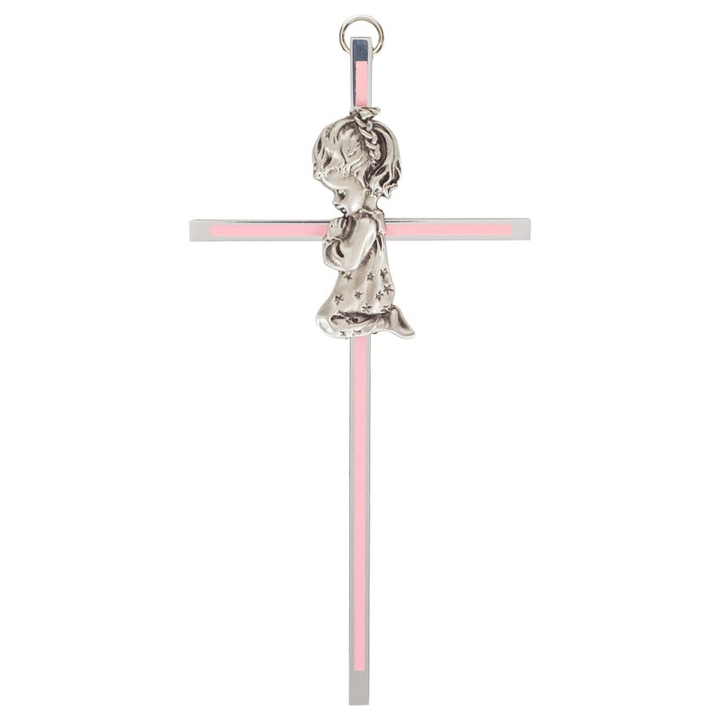 Dicksons Praying Little Girl Pink 6 Inch Metal Hanging Wall Cross - Image 1