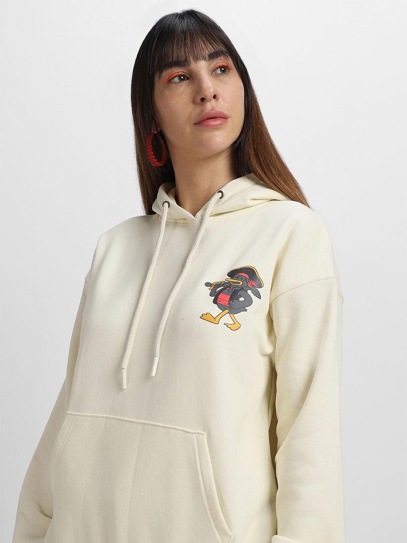 JUNEBERRY® Cotton Polly Fleece Oversized Fit Off White Graphic Hoodie for Women (JHD0423MMPT26_L) - Image 3
