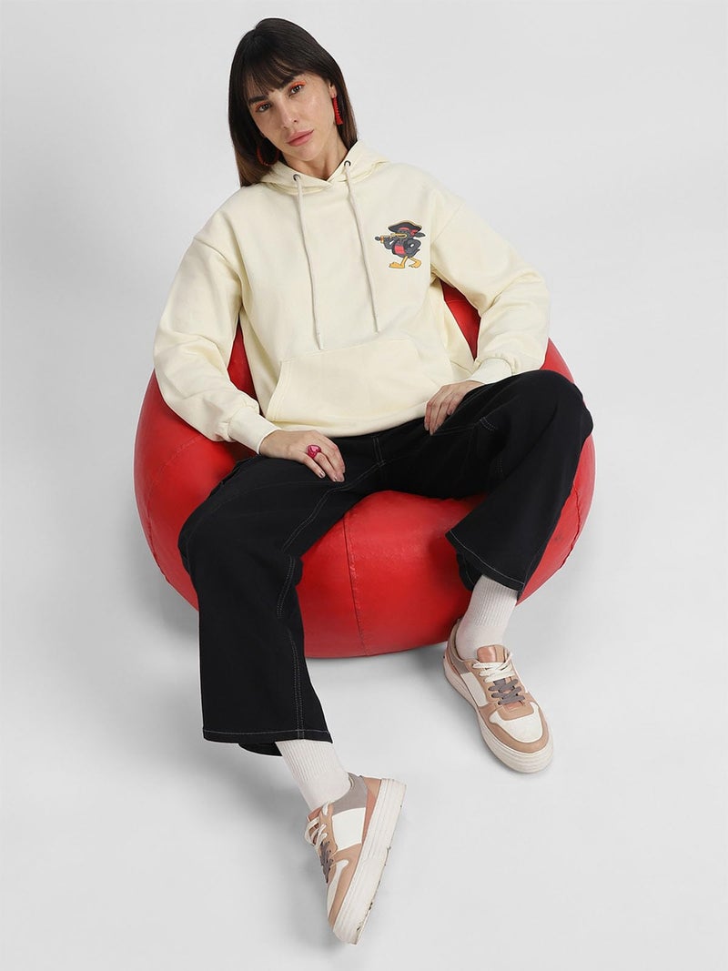 JUNEBERRY® Cotton Polly Fleece Oversized Fit Off White Graphic Hoodie for Women (JHD0423MMPT26_L) - Image 5