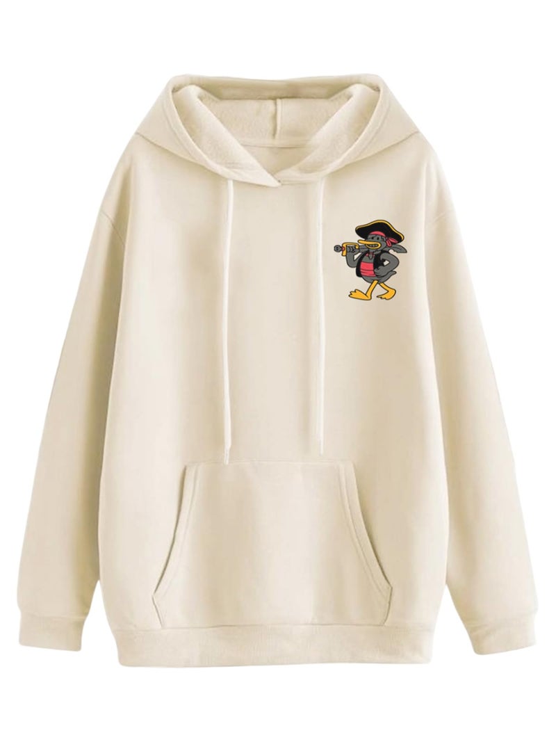 JUNEBERRY® Cotton Polly Fleece Oversized Fit Off White Graphic Hoodie for Women (JHD0423MMPT26_L) - Image 2