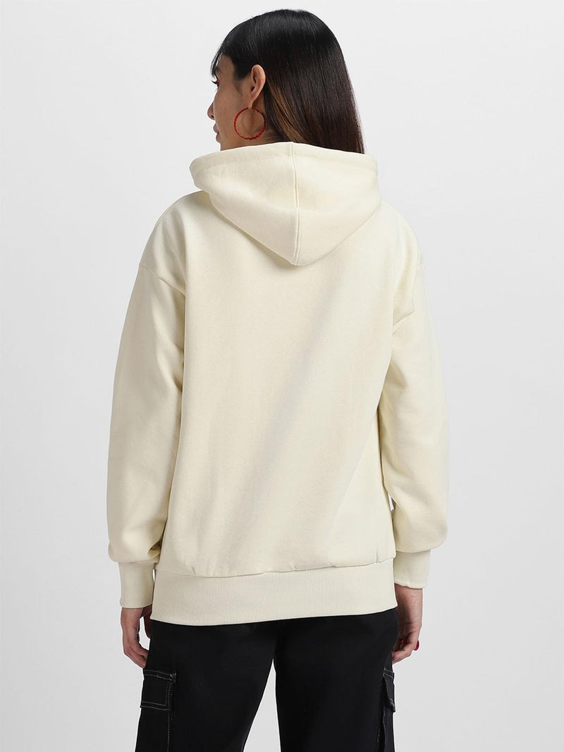 JUNEBERRY® Cotton Polly Fleece Oversized Fit Off White Graphic Hoodie for Women (JHD0423MMPT26_L) - Image 4