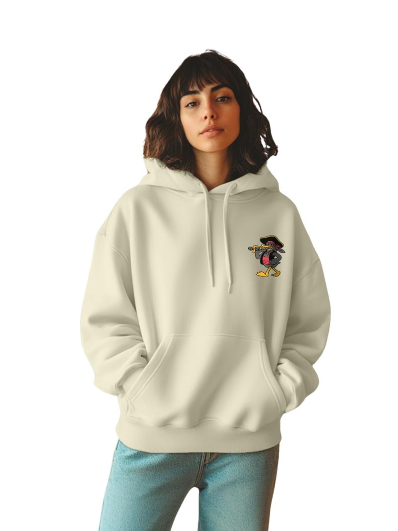 JUNEBERRY® Cotton Polly Fleece Oversized Fit Off White Graphic Hoodie for Women (JHD0423MMPT26_L) - Image 1