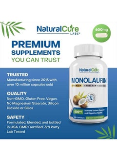 Natural Cure Labs Premium Monolaurin 600mg - 2 Pack, 200 Capsules  - Image 2