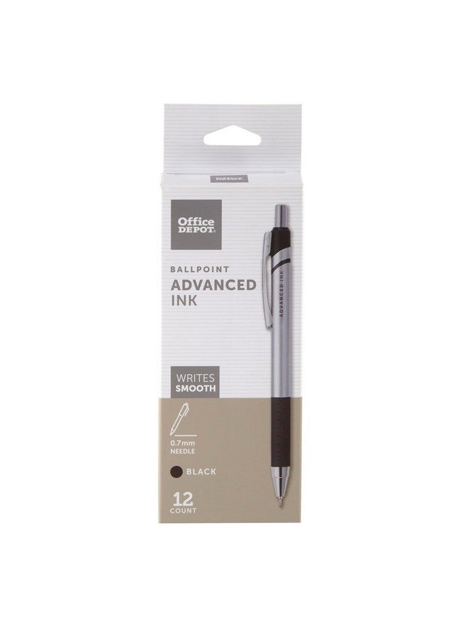 Office Depot Advanced Ink Retractable Ballpoint Pens Needle Point 0.7 Mm Silver Barrel Black Ink Pack Of 12 - Image 1