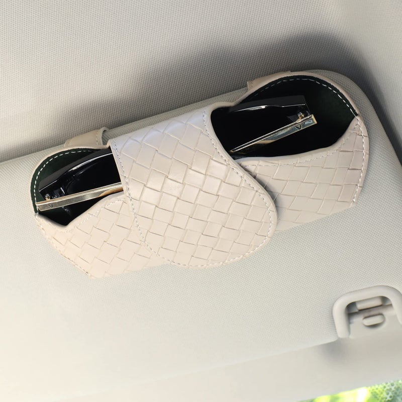 KINIVA Sunglasses Holder for Car Visor Leather Glasses Case with Clips for Car Visor Automotive Interior Visor Accessories Apply to All Car Models (09 Beige) - Image 1