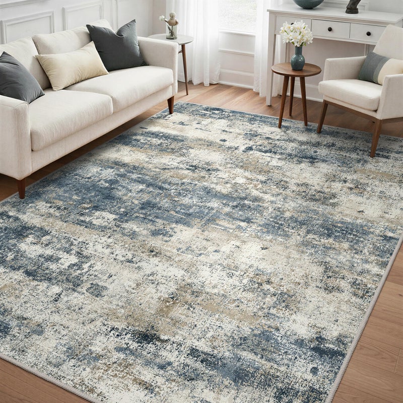 GENIMO 8x10 Area Rugs Washable Blue Rug for Living Room Bedroom, Abstract Modern Large Rug Non Slip, Water Repellent Low Pile Soft Carpet for Dining Room, Navy Blue - Image 1