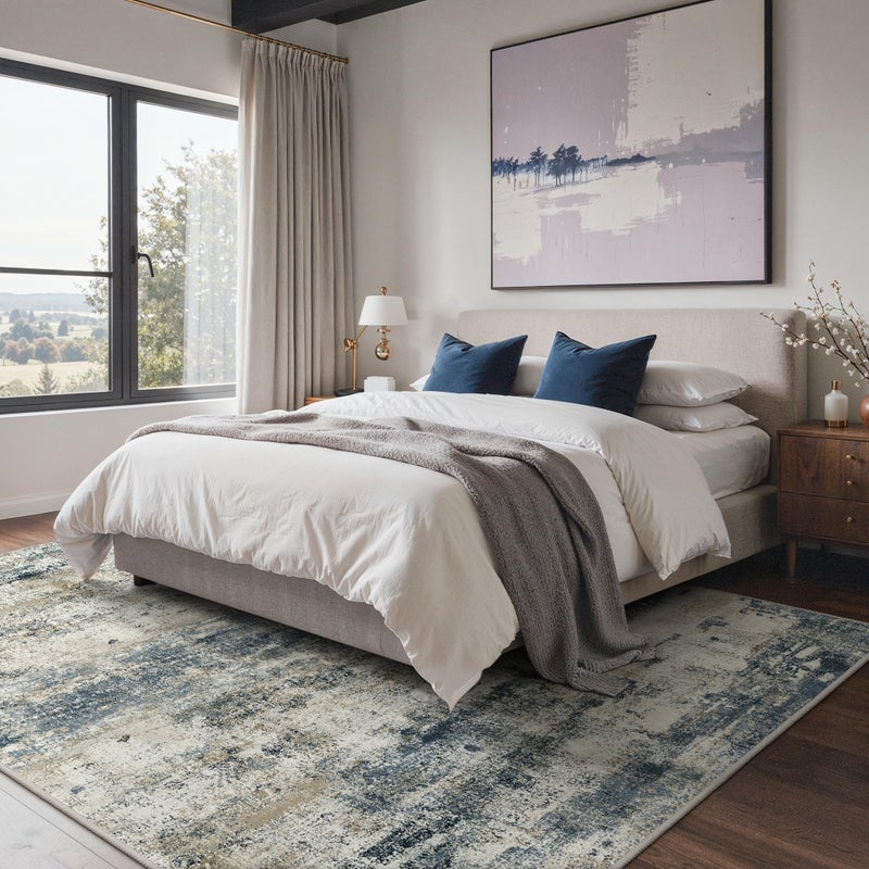 GENIMO 8x10 Area Rugs Washable Blue Rug for Living Room Bedroom, Abstract Modern Large Rug Non Slip, Water Repellent Low Pile Soft Carpet for Dining Room, Navy Blue - Image 3