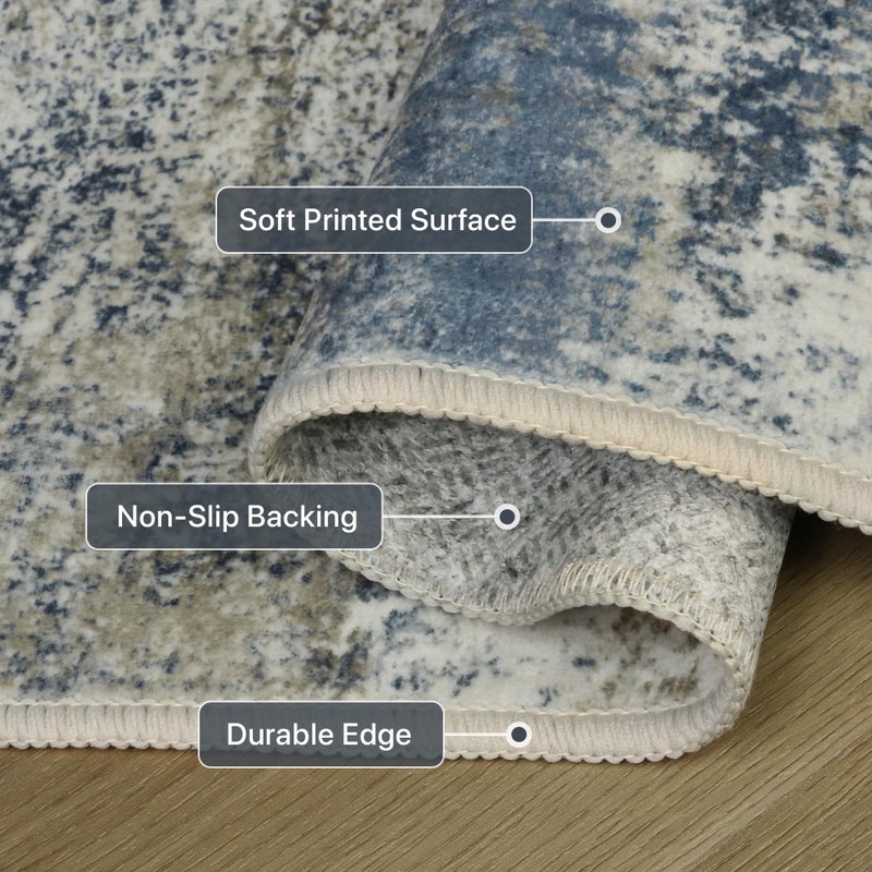 GENIMO 8x10 Area Rugs Washable Blue Rug for Living Room Bedroom, Abstract Modern Large Rug Non Slip, Water Repellent Low Pile Soft Carpet for Dining Room, Navy Blue - Image 4