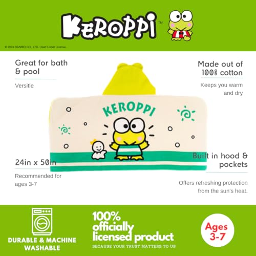 Franco Sanrio Keroppi Kids Super Soft BathPoolBeach Soft Cotton Terry Hooded Towel Wrap 24 in x 50 in Officially Licensed Product by Franco - Image 3