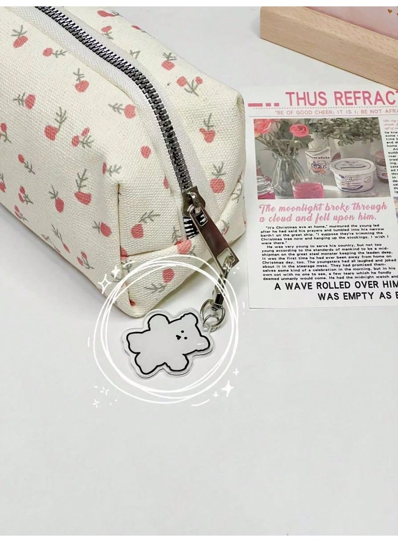Miamia Large Floral Patterned Pencil Case with Zipper Storage for Girls and Women Durable Cute Stationery Organizer for School Office Travel White - Image 4