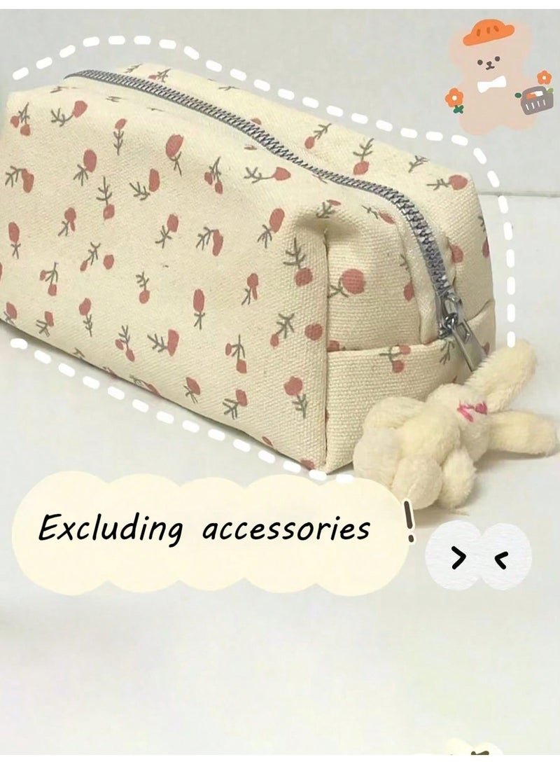 Miamia Large Floral Patterned Pencil Case with Zipper Storage for Girls and Women Durable Cute Stationery Organizer for School Office Travel White - Image 5