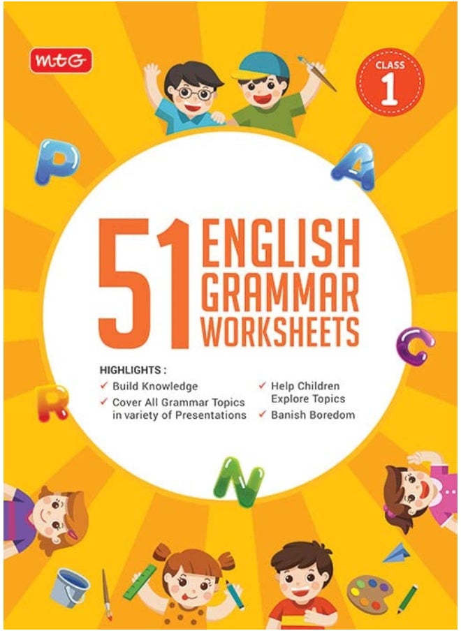 MTG 51 English Grammar Worksheets Class 1 – Grammar Work books to practice English concepts in interactive way (Based on CBSE/NCERT)