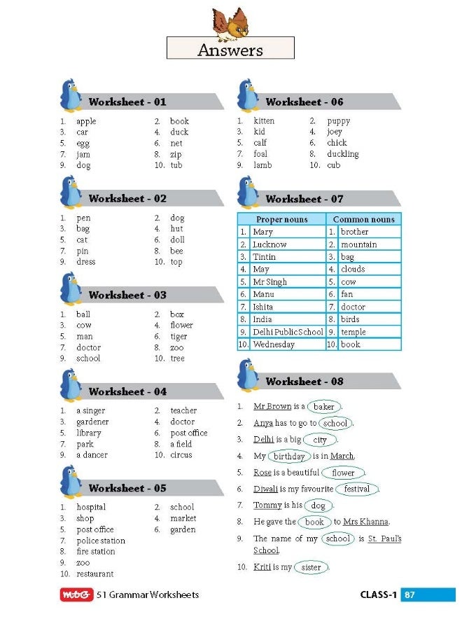 MTG 51 English Grammar Worksheets Class 1 – Grammar Work books to practice English concepts in interactive way (Based on CBSE/NCERT)