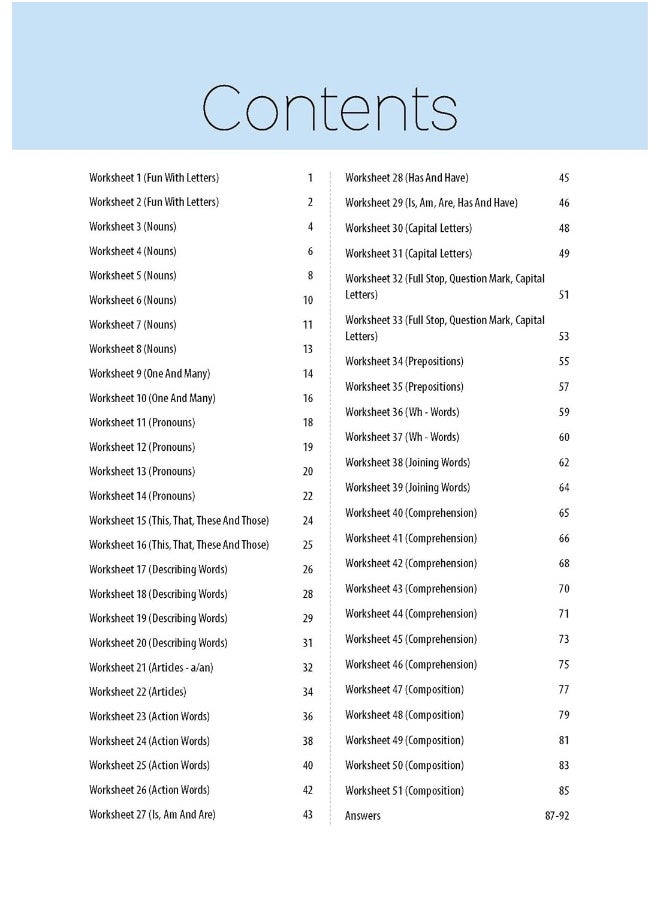 MTG 51 English Grammar Worksheets Class 1 – Grammar Work books to practice English concepts in interactive way (Based on CBSE/NCERT)