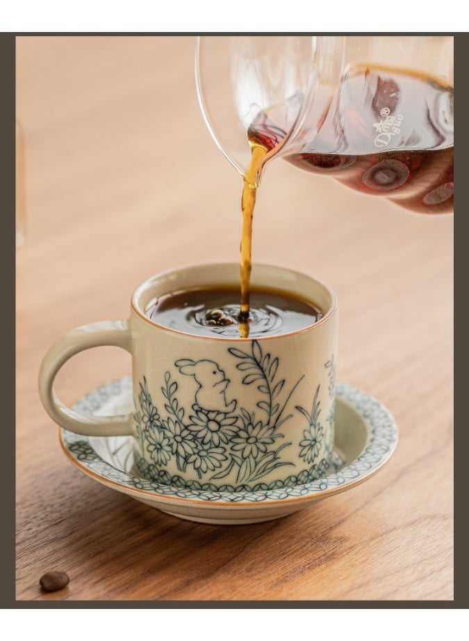 JFYP Ru Kiln Sunflower Rabbit Coffee Cup and Saucer - Exquisite High-End Latte Cup/Tea Cup/Dessert Cup/Gift - Essential for Holidays and Gatherings (Gift Box Includes Cup and Saucer) - Image 1
