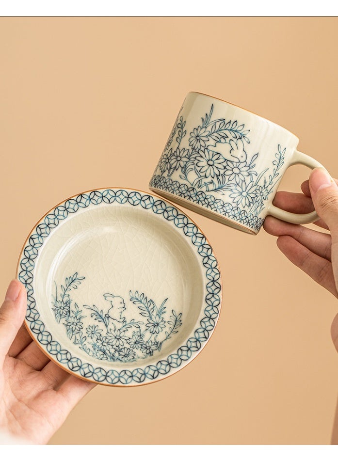 JFYP Ru Kiln Sunflower Rabbit Coffee Cup and Saucer - Exquisite High-End Latte Cup/Tea Cup/Dessert Cup/Gift - Essential for Holidays and Gatherings (Gift Box Includes Cup and Saucer) - Image 2
