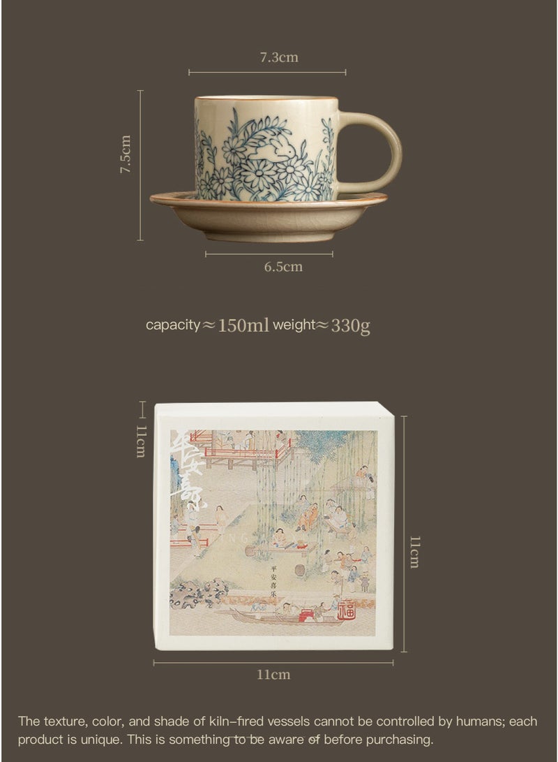 JFYP Ru Kiln Sunflower Rabbit Coffee Cup and Saucer - Exquisite High-End Latte Cup/Tea Cup/Dessert Cup/Gift - Essential for Holidays and Gatherings (Gift Box Includes Cup and Saucer) - Image 4