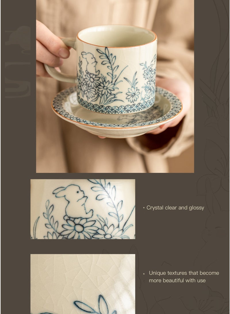 JFYP Ru Kiln Sunflower Rabbit Coffee Cup and Saucer - Exquisite High-End Latte Cup/Tea Cup/Dessert Cup/Gift - Essential for Holidays and Gatherings (Gift Box Includes Cup and Saucer) - Image 5