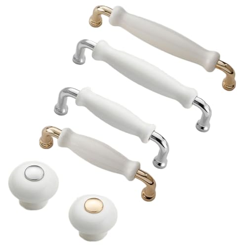 SENRISE 5 Pack Zinc Alloy Cabinet Handles, 5" (128mm) Hole Centers White Ceramic Cabinet Pulls Drawer Pulls Hardware for Cabinets Cupboard (Silver) - Image 2
