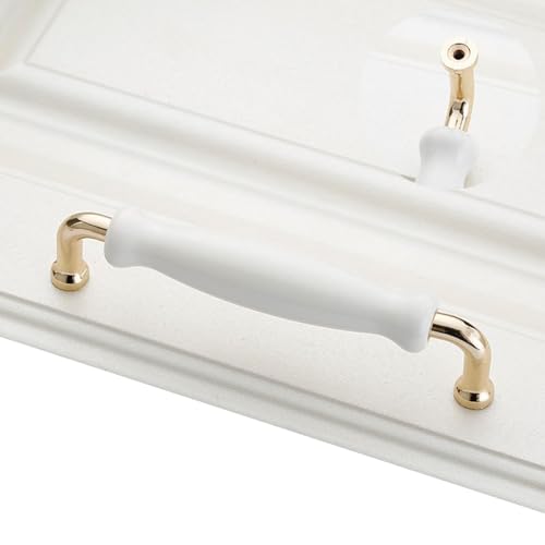 SENRISE 5 Pack Zinc Alloy Cabinet Handles, 5" (128mm) Hole Centers White Ceramic Cabinet Pulls Drawer Pulls Hardware for Cabinets Cupboard (Silver) - Image 5