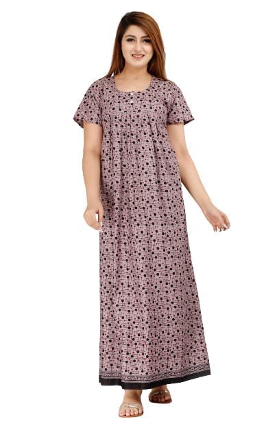 Vlazom Women's Pure Cotton Rajasthani Nighty & Jaipuri Maxi Gown – Pack of 2, Soft & Breathable Sleepwear (Brown&Purple, Free Size) - Image 3