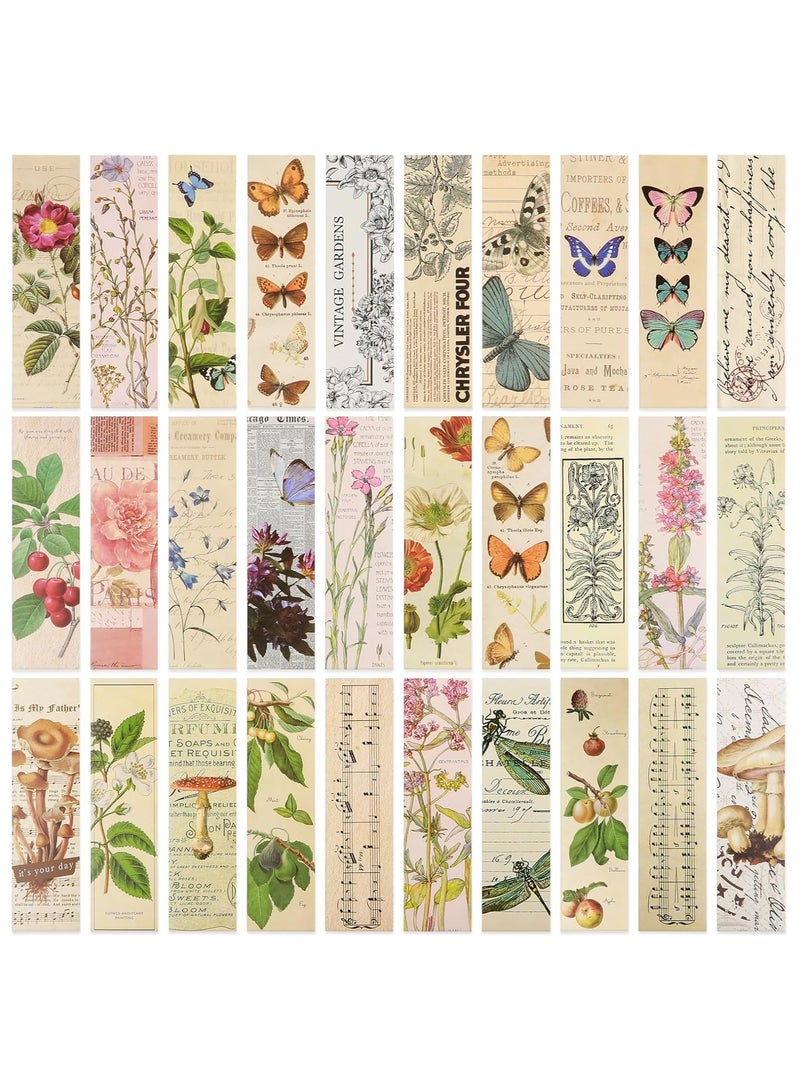 30 Pcs Vintage Bookmarks Aesthetic Cute Pretty Paper Bookmarks for Book Lovers Butterfly Flower Plant Bookmark for Women Elegant Pattern Book Markers for Reading Fantasy Natural Style Book Accessories - Image 1