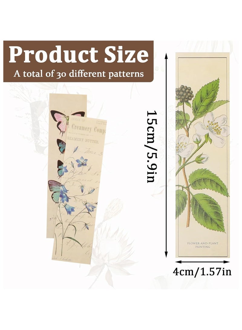 30 Pcs Vintage Bookmarks Aesthetic Cute Pretty Paper Bookmarks for Book Lovers Butterfly Flower Plant Bookmark for Women Elegant Pattern Book Markers for Reading Fantasy Natural Style Book Accessories - Image 2