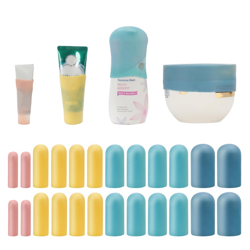 TRANOMOS 24 Pack Multi Sizes Silicone Bottle Covers Travel Essentials for Women, 2025 Cruise Ship Essentials, Travel Size Toiletries,Travel Accessories Must Have, Travel Gadget, Elastic Sleeves for leak proof - Image 1