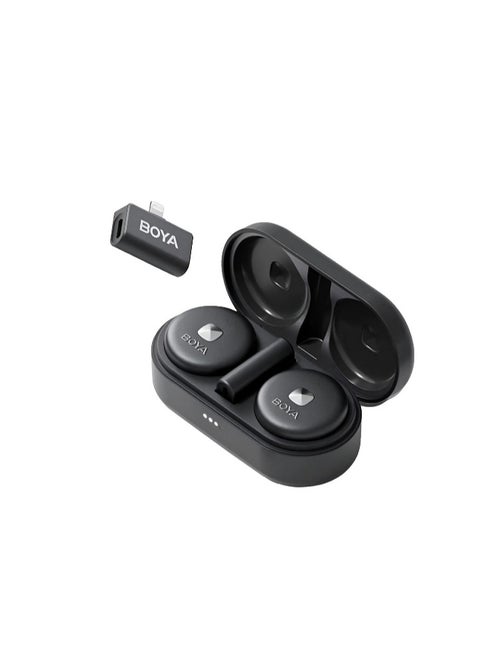 BOYA BY-MMC D Wireless Microphone for iPhone [MFi Certified] Magnetic Clip Noise Cancelling with Charging Case and 164ft Transmission Range and iPad Black, Mono