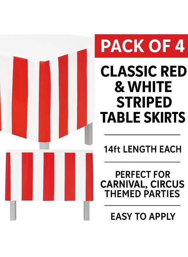 Oojami 4 Pack Red & White Striped Table Skirt Carnival Circus Decorations - Image 2
