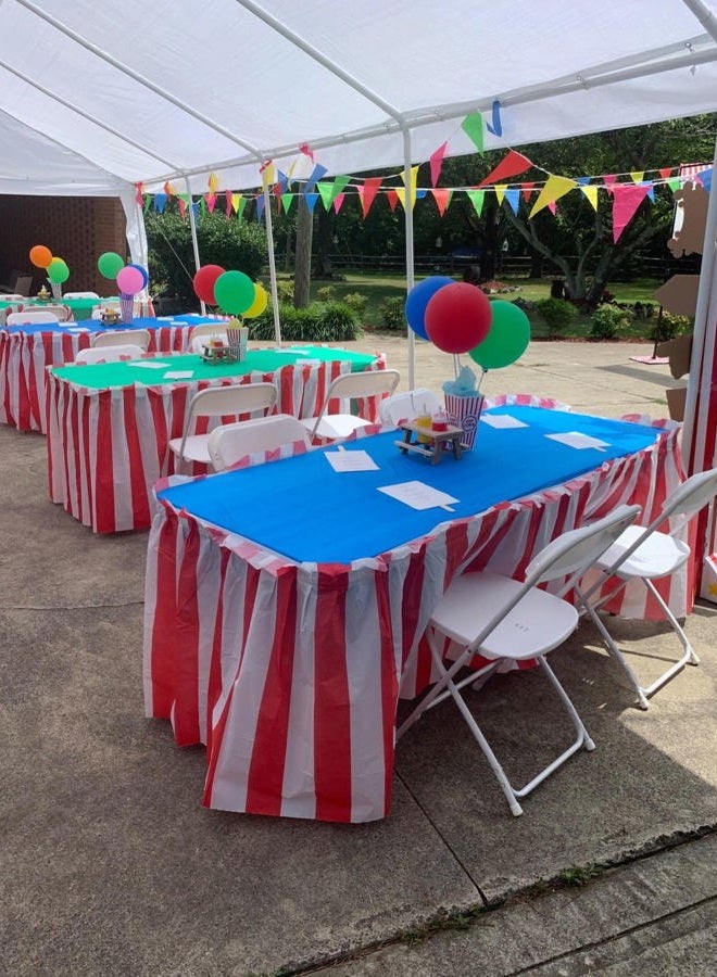 Oojami 4 Pack Red & White Striped Table Skirt Carnival Circus Decorations - Image 5