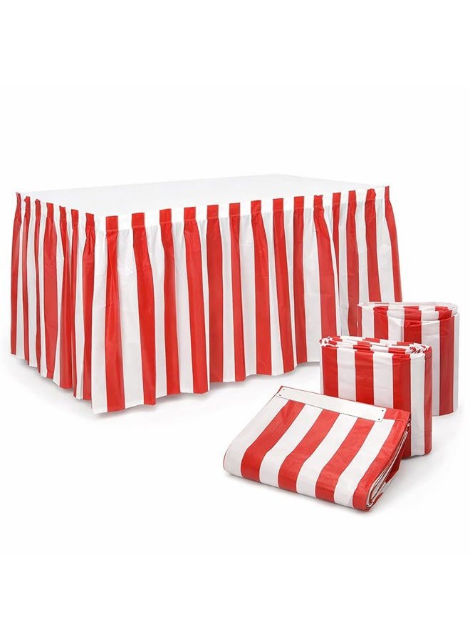 Oojami 4 Pack Red & White Striped Table Skirt Carnival Circus Decorations - Image 1