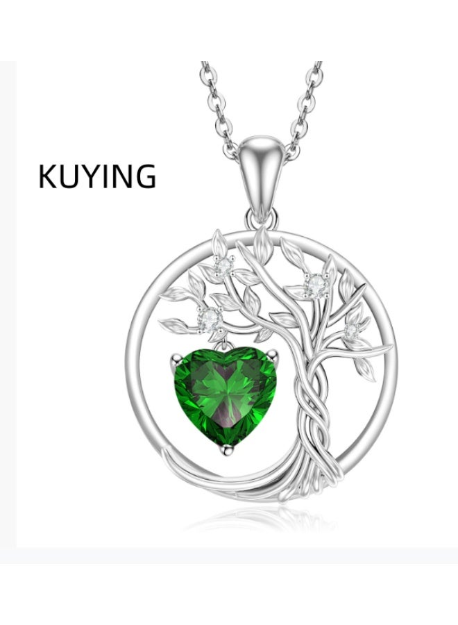 KUYING S925 Silver Heart Tree of Life Pendant Necklace