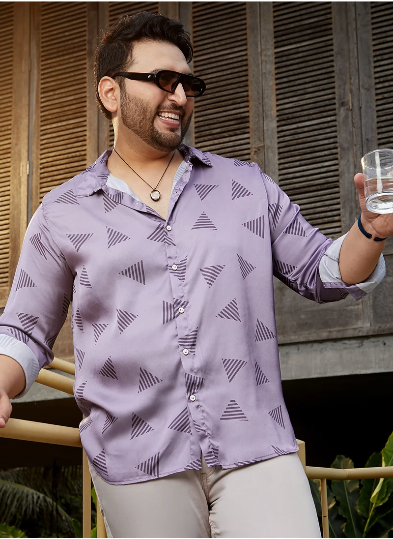 انستافاب بلس Instafab Plus Men's Amethyst Purple Triangle Block Shirt For Casual Wear | Spread Collar | Long Regular Sleeves | Button Closure | Plus Size Shirt Crafted With Comfort Fit For Everyday Wear