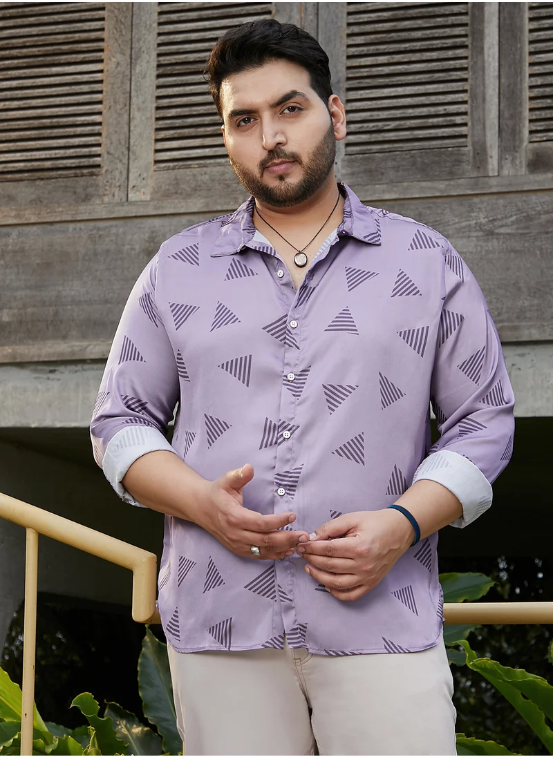 انستافاب بلس Instafab Plus Men's Amethyst Purple Triangle Block Shirt For Casual Wear | Spread Collar | Long Regular Sleeves | Button Closure | Plus Size Shirt Crafted With Comfort Fit For Everyday Wear