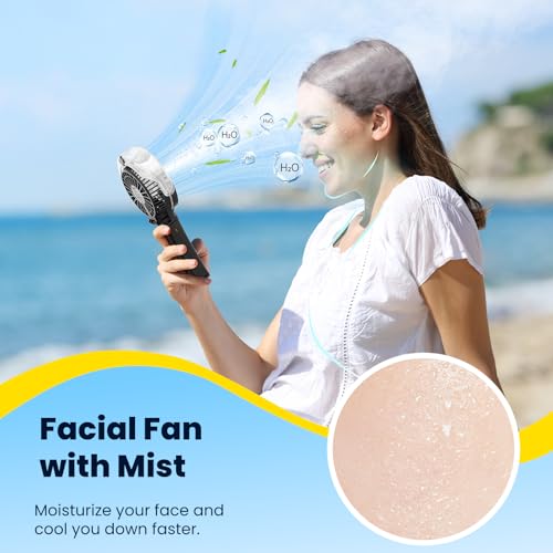HandFan Upgraded Handheld Misting Fan, Portable Mister Fan, Personal Spray Water Mist Fans Rechargeable, Foldable Electric Mini Fans for Summer Beach Travel Makeup Concerts, Gifts for Women(Black) - Image 4