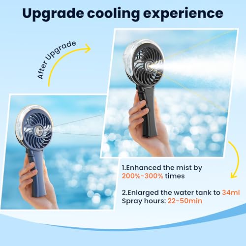 HandFan Upgraded Handheld Misting Fan, Portable Mister Fan, Personal Spray Water Mist Fans Rechargeable, Foldable Electric Mini Fans for Summer Beach Travel Makeup Concerts, Gifts for Women(Black) - Image 2
