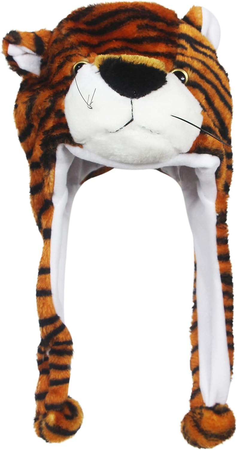 Timiot Cute Plush Animal Character Winter Hat Fun Ski Cap with Detailed Animal Face Long Ear Straps with Pom Pom Ends - Image 1