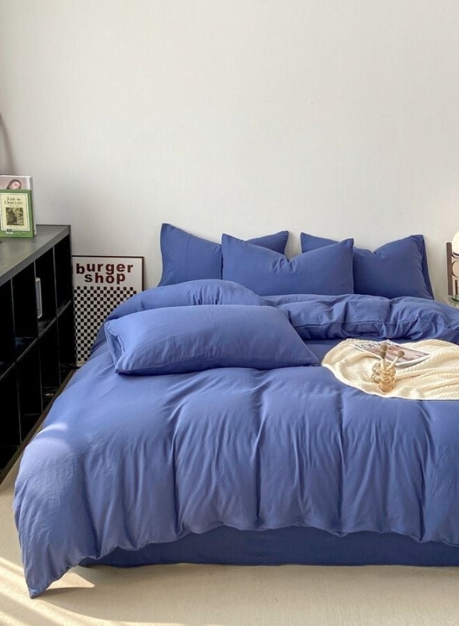 LUNA Home King Size 6 Piece Bedding Set Without Filling, Washable Cotton Blue Color.  - Image 1