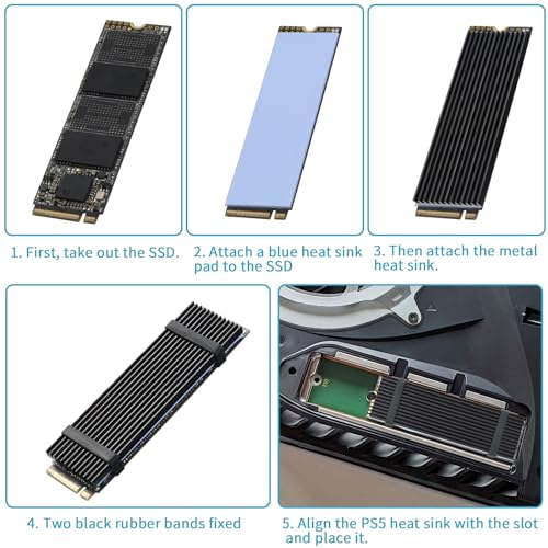 ELUTENG M.2 SSD Heatsink 4PCS 2280 SSD Heat Sink with NVMe SSD Thermal Pad NVMe Heat Sink with 8 Black Rubber Straps for PC/PS5 M.2 PCIE NVMe SSD or M.2 SATA SSD - Image 2
