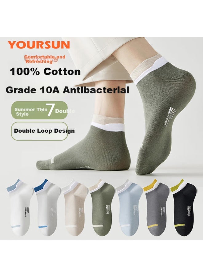 Your Sun Comfortable And Refreshing Men'S Socks For Spring And Summer, Thin Short Tube Antibacterial And Odor-Resistant Sports Socks 7 Pairs Pack - Image 1