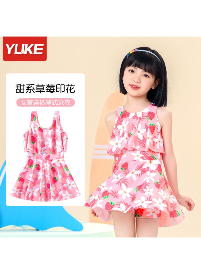 Children's Swimsuit Princess Floral One-piece Dress  Summer New Style For Older Girls Short Swimwear Sports Style