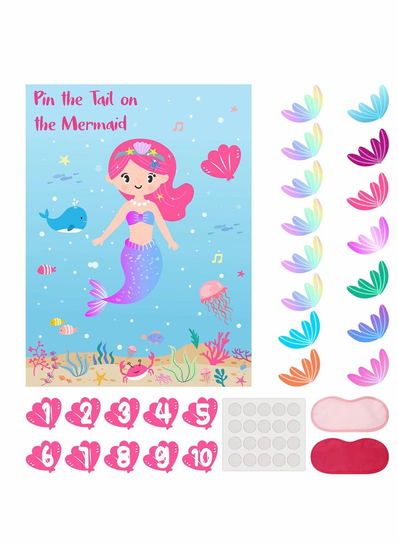 KASTWAVE Party Supplies,Pin The Tail on The Mermaid,Under The Sea Party Games Decoration,Large Poster with 24PCS Tail Stickers for Kid's Party Game - Image 3