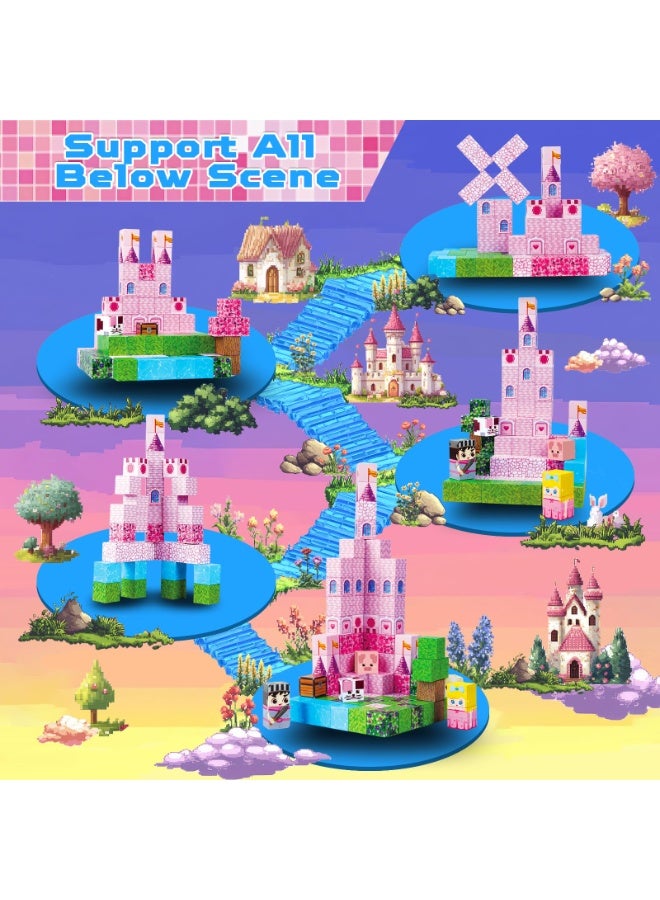 general Magnetic Building Blocks for Creative Children, Magnetic Building Blocks, 100 Pieces, Pink Fairy Tale Castle with Accessories, Magnetic Building Blocks from 3 Years, Easter Gifts, Children's Toy - Image 3