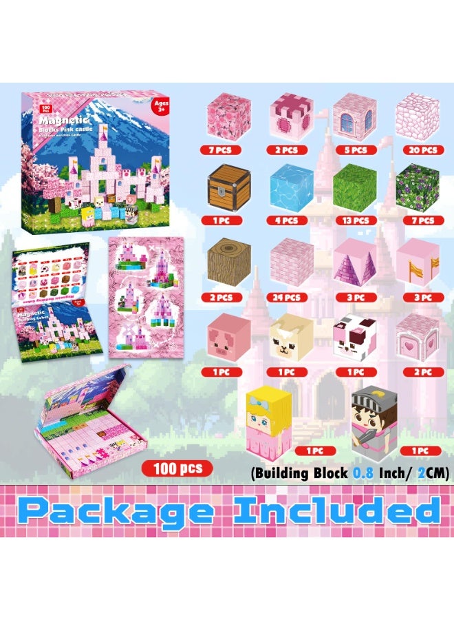 general Magnetic Building Blocks for Creative Children, Magnetic Building Blocks, 100 Pieces, Pink Fairy Tale Castle with Accessories, Magnetic Building Blocks from 3 Years, Easter Gifts, Children's Toy - Image 2