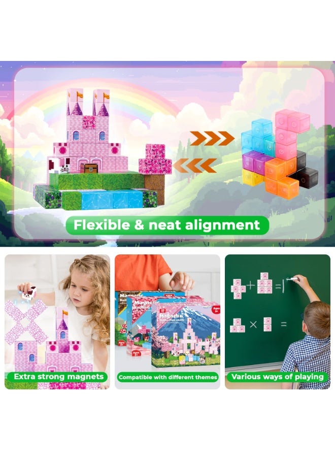 general Magnetic Building Blocks for Creative Children, Magnetic Building Blocks, 100 Pieces, Pink Fairy Tale Castle with Accessories, Magnetic Building Blocks from 3 Years, Easter Gifts, Children's Toy - Image 4