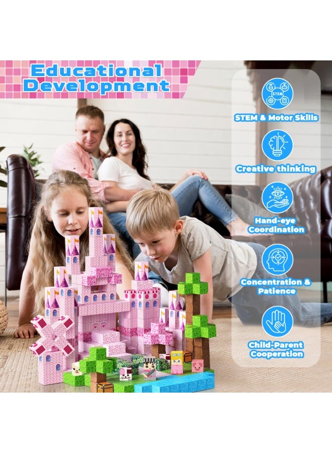 general Magnetic Building Blocks for Creative Children, Magnetic Building Blocks, 100 Pieces, Pink Fairy Tale Castle with Accessories, Magnetic Building Blocks from 3 Years, Easter Gifts, Children's Toy - Image 5